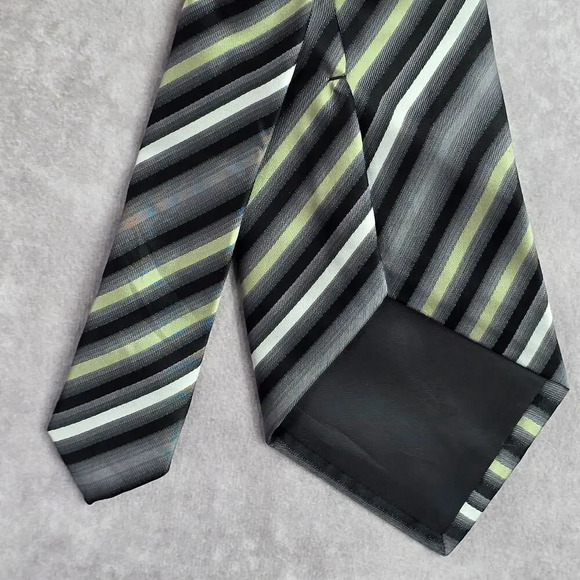 Van Heusen Black Gray Green Stripe Geometric Executive Neck Tie Men's - Picture 4 of 5